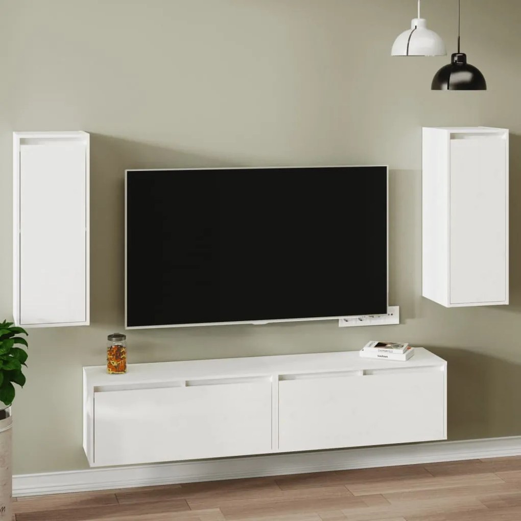 Pensili 2 Pz Bianchi 30x30x80 Cm İn Legno Massello Di Pino /