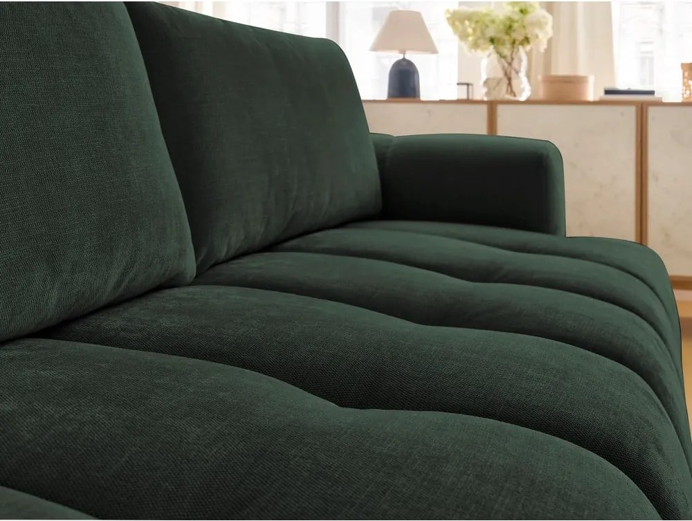 Divano verde allungabile e con contenitore rivestito in ciniglia 251 cm Fuji – Bobochic Paris