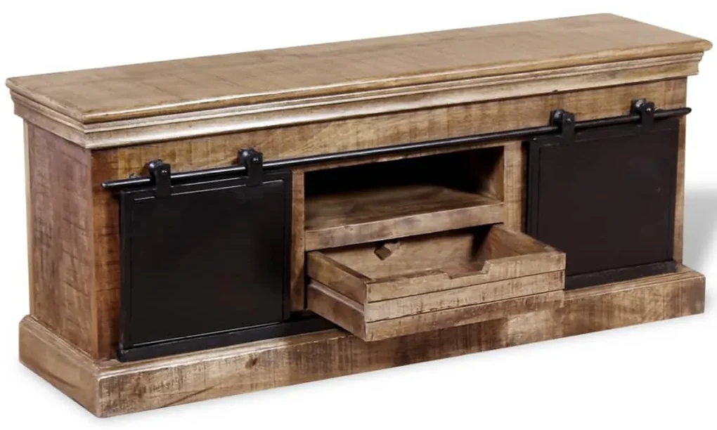 Mobile tv 2 porte scorrevoli legno massello mango 100x40x45 cm