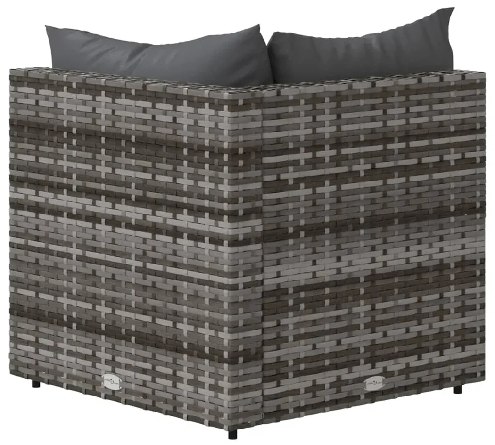 Divano angolare da giardino con cuscini in polyrattan grigio