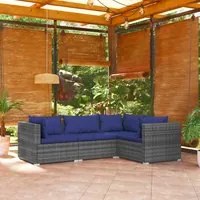 Set Divani da Giardino 4 pz con Cuscini in Polyrattan Grigio 3101678