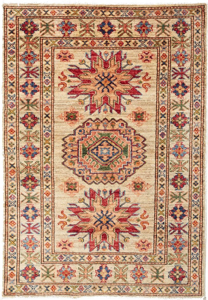 Kazak Tappeto 90x120 Beige (Pakistan) Annodato A Mano