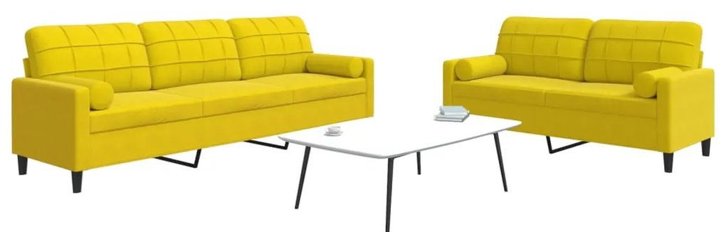 Set Di Divani 2 Pz Con Cuscini E Rinforzi Giallo İn Velluto /