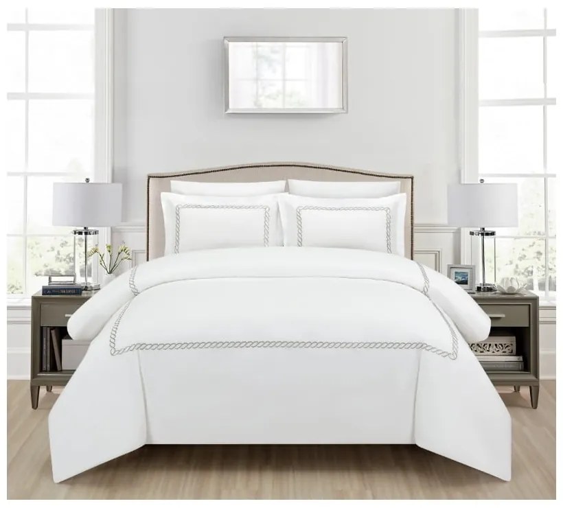 Set copripiumino e federa bianco in raso di cotone per letto singolo con lenzuolo incluso/6 pezzi 140x200 cm Whispered Serenity – Mila Home Luxury