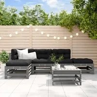 Set Divani da Giardino 6pz con Cuscini in Legno Massello Grigio 3185915