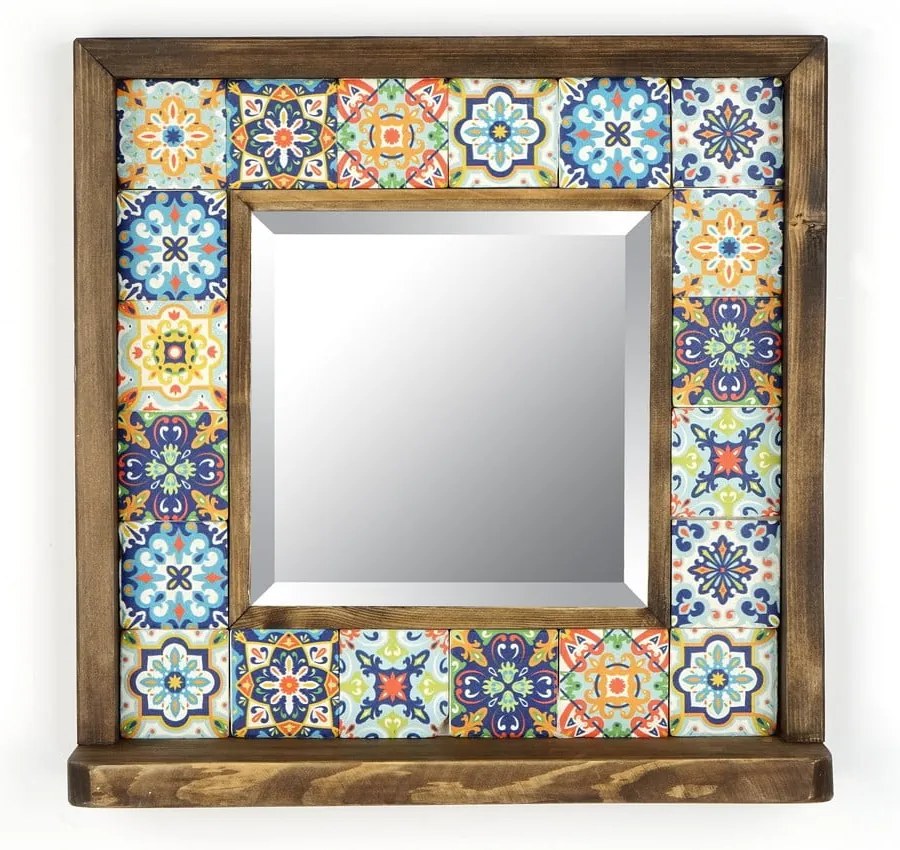 Specchio da parete con mensola con cornice in pietra 32,5x33 cm - Wallity