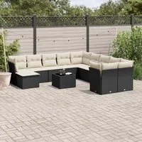 Set Divani da Giardino 12 pz con Cuscini Nero in Polyrattan 3218616