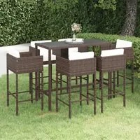 Set da Bar da Giardino 7 pz con Cuscini in Polyrattan Marrone 3094795