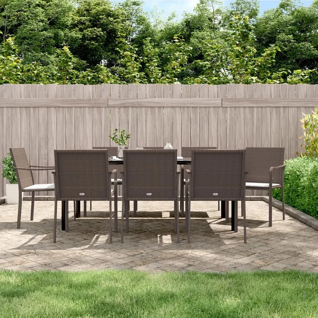 Set pranzo da giardino 9 pz con cuscini in polyrattan e acciaio