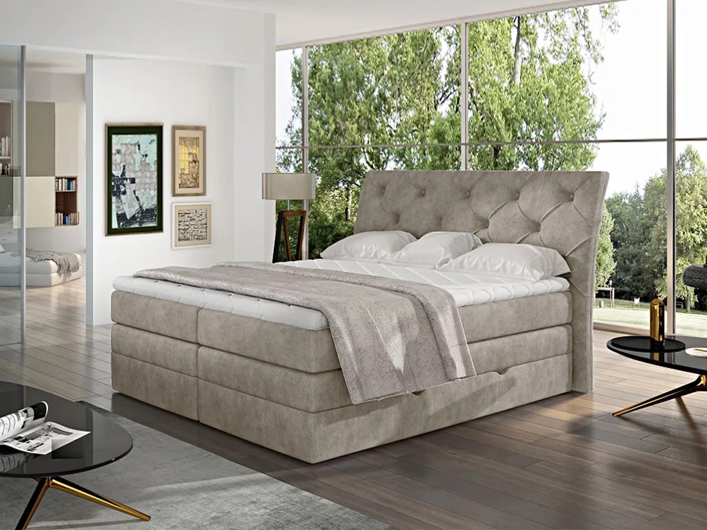 Letto matrimoniale boxspring Salisburgo - 180 x 200 cm , Tessuto sabbia