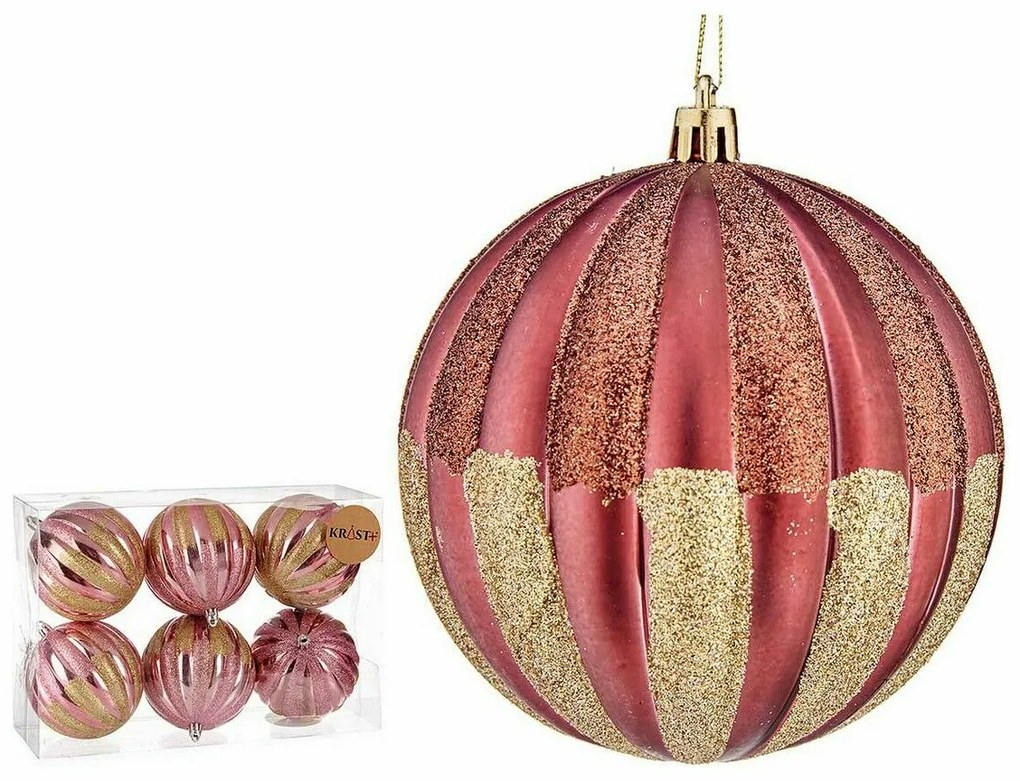 Set di palline di Natale 10 cm Rosa Dorato Plastica (6 Unità)