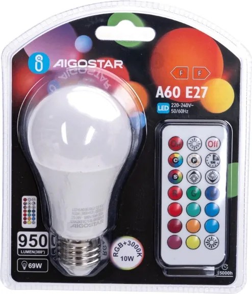 Aigostar - Lampadina LED RGBW dimmerabile E27/10W/230V 3000K + telecomando