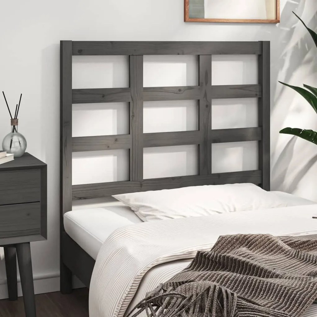 Testiera letto grigia 105,5x4x100 cm in legno massello di pino