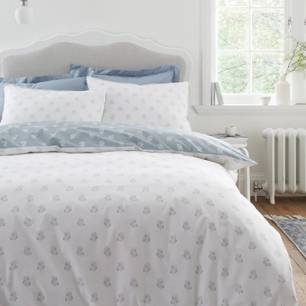 Set copripiumino e federa bianco e blu in cotone per letto singolo 135x200 cm Esme Floral – Bianca