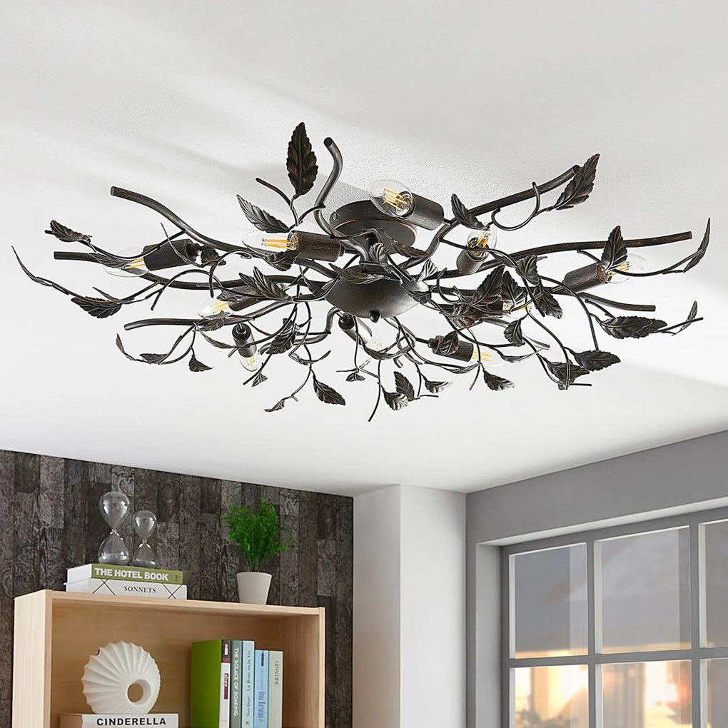 Plafoniera soffitto Yos Lindby, dimmerabile, Nero, Camera da letto, Metallo, Fiorentino, Plafoniera