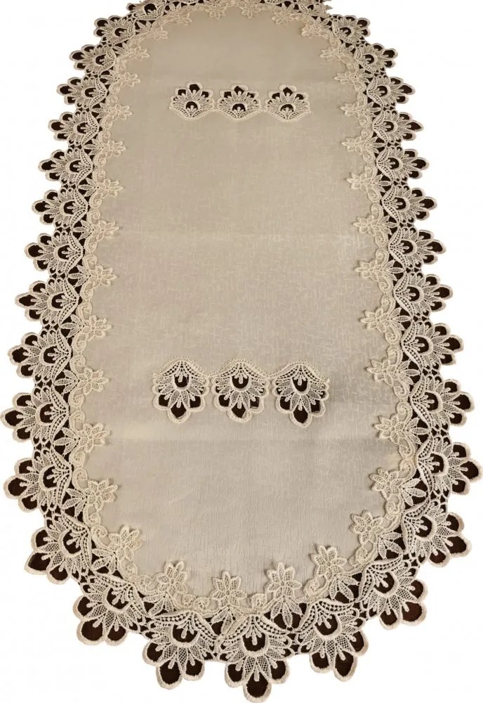 Tovaglia ovale beige decorata con pizzo Larghezza: 90 cm | Lunghezza: 150 cm