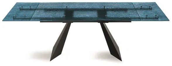 Tavolo allungabile 240 cm WATERS base in metallo Nero e piano in vetro Blu