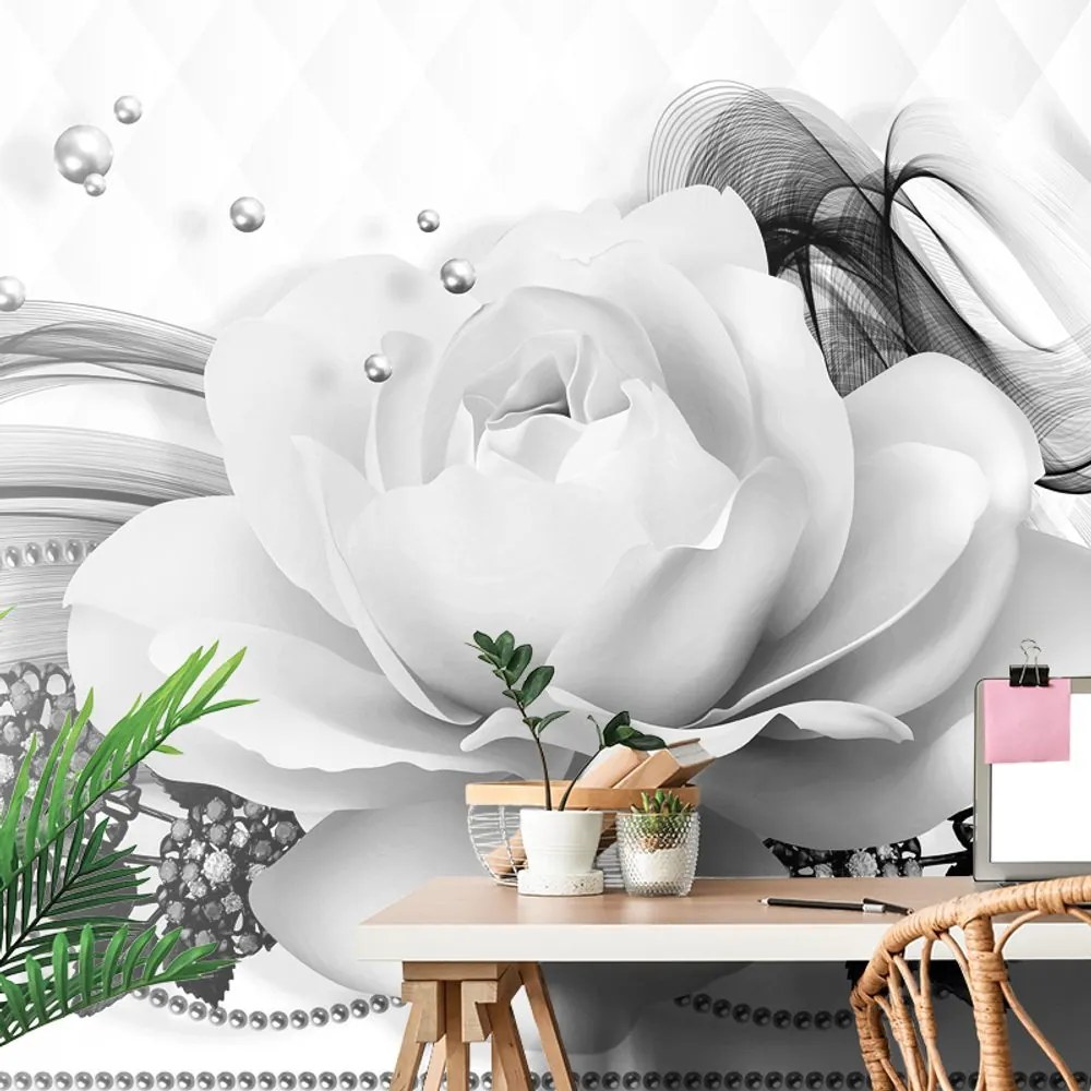 Carta da parati – Rosa in bianco e nero con astrazione