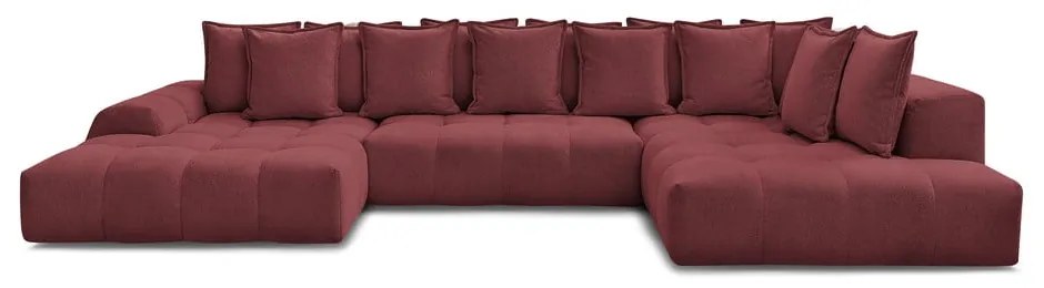 Divano angolare burgundy allungabile e con contenitore (penisola a destra/a U) con rivestimento in ciniglia Everest – Bobochic Paris