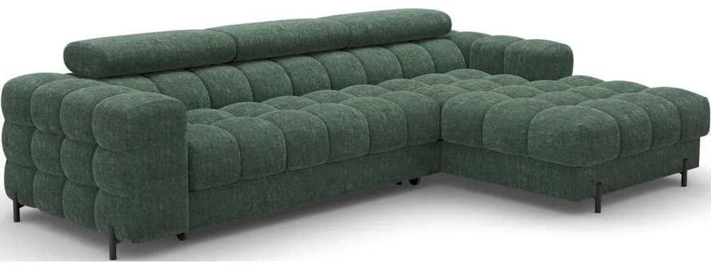 Divano angolare verde allungabile/con contenitore (con penisola a destra/con chaise lounge) con rivestimento in bouclé Felro – ELTAP