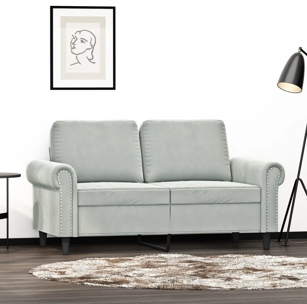 Divano A 2 Posti Grigio Chiaro 120 Cm İn Velluto /