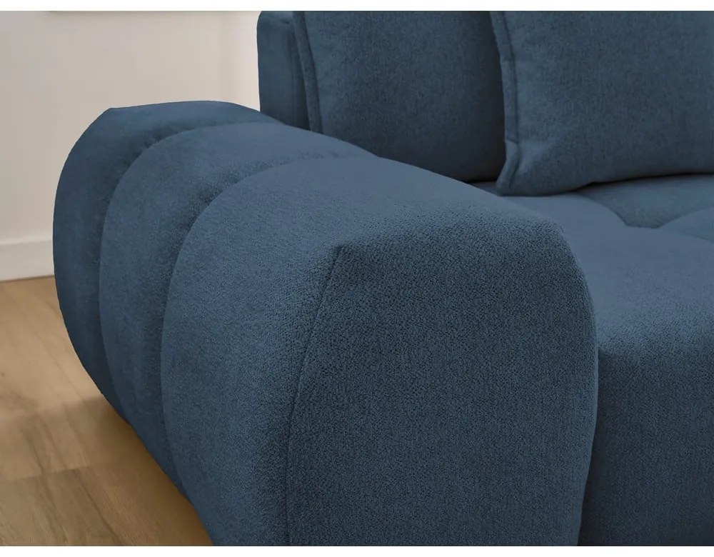 Divano angolare blu scuro allungabile e con contenitore (penisola a destra/chaise lounge) con rivestimento in ciniglia Everest – Bobochic Paris