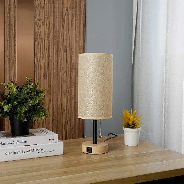 Brilagi - Lampada da tavolo con porta USB TABLON 1xE27/25W/230V rovere/nero/beige