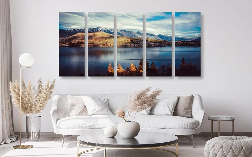 Quadri 5 pezzi – Tramonto sul lago