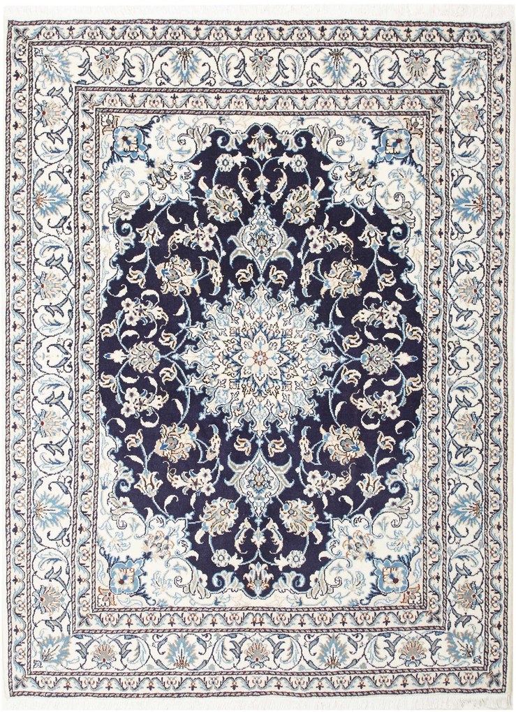 Nain Tappeto 150 x 200 Blu (Iran) Annodato A Mano