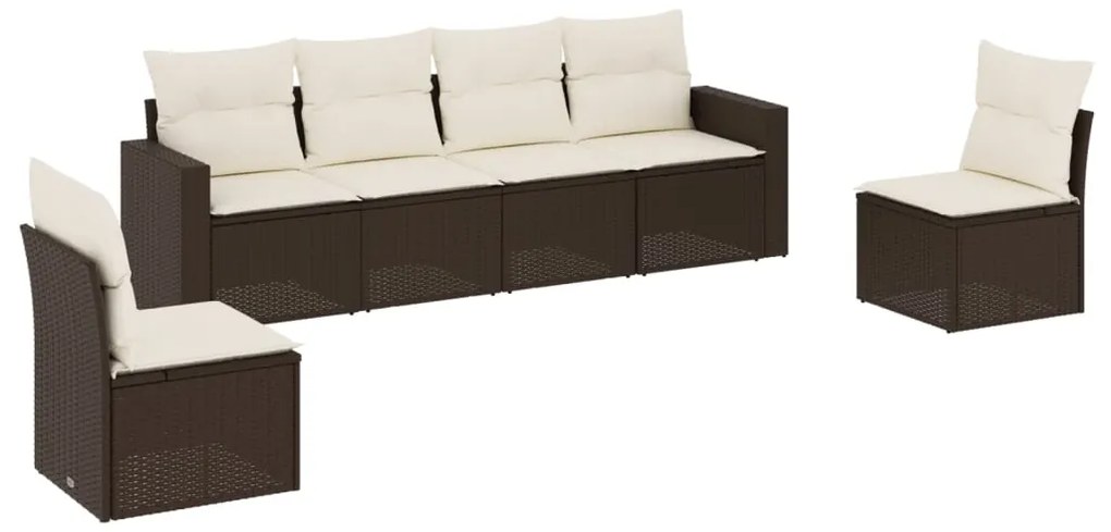 Set divano da giardino 6 pz con cuscini marrone in polyrattan