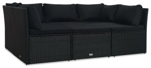 Set Divani da Giardino 4 pz con Cuscini in Polyrattan Nero