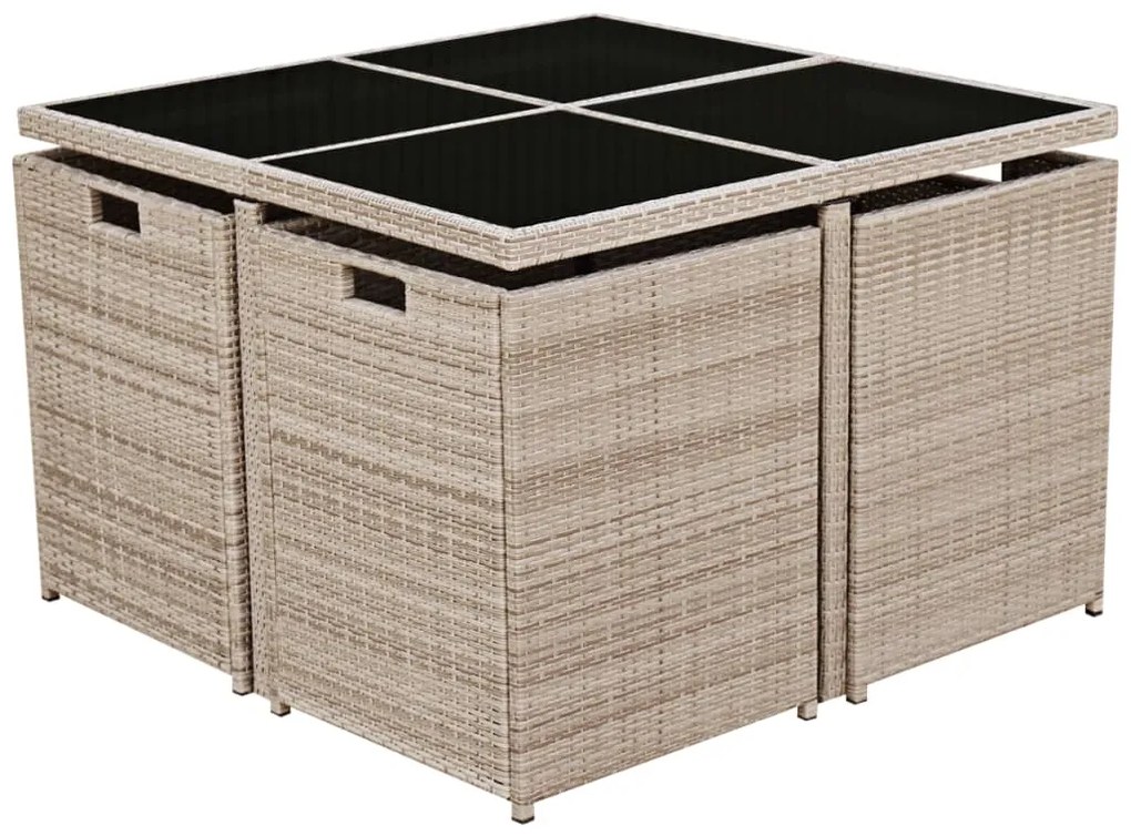 Set da pranzo da giardino 9 pz con cuscini in polyrattan beige