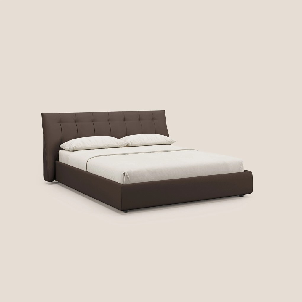 Clizia letto imbottito di design con vano contenitore in ecopelle impermeabile T04 marrone