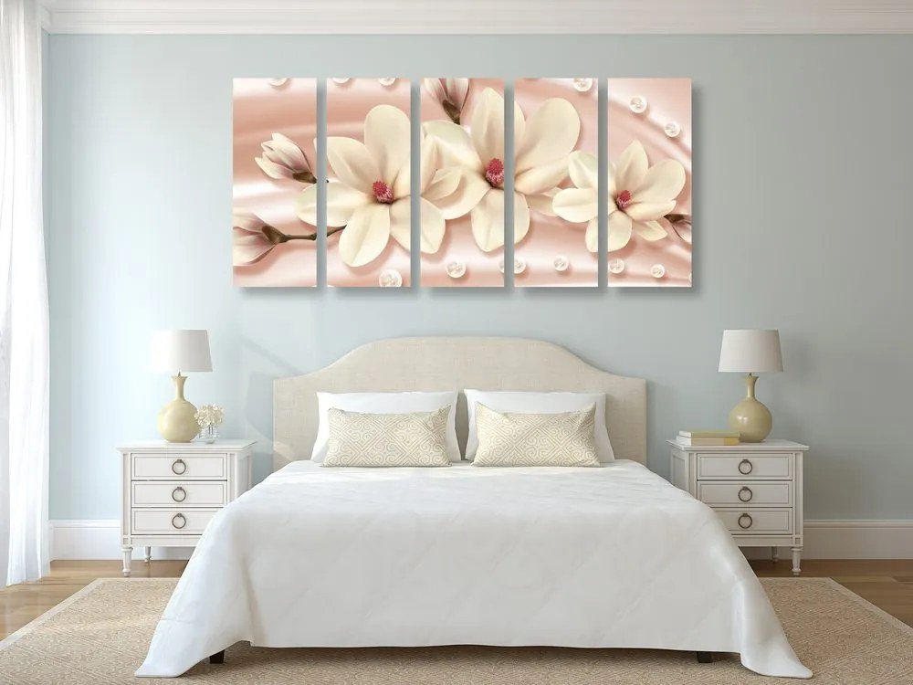 Quadri 5 pezzi – Magnolia di lusso con perle