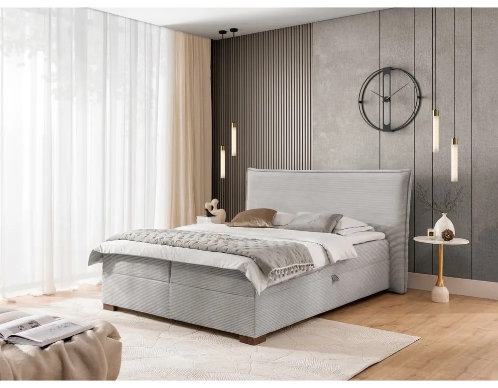 Letto boxspring grigio chiaro con contenitore 140x200 cm Lysa – Ropez