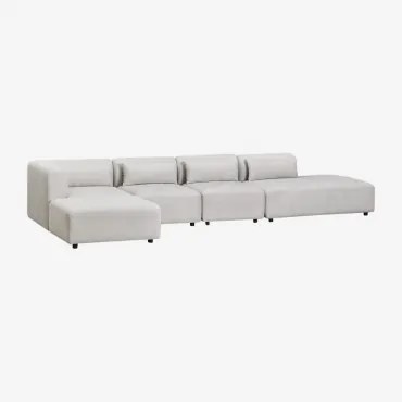 Divano Componibile Angolare In 4 Pezzi Con Chaise Longue Destra E Pouf Fogler Tessuto Grigio Chiaro - Sklum