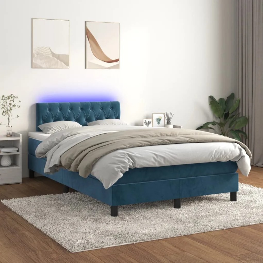 Letto A Molle Con Materasso E Led Blu Scuro 120x200cm /