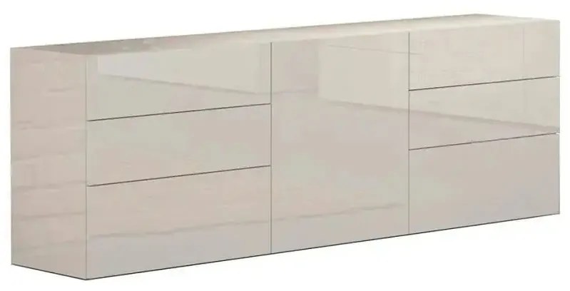 Credenza Moderna con 1 Anta e 6 Cassetti METIS Bianco Lucido