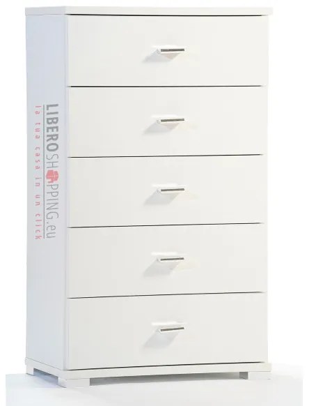 Cassettiera in legno 53x33cm con 5 cassetti BIANCO