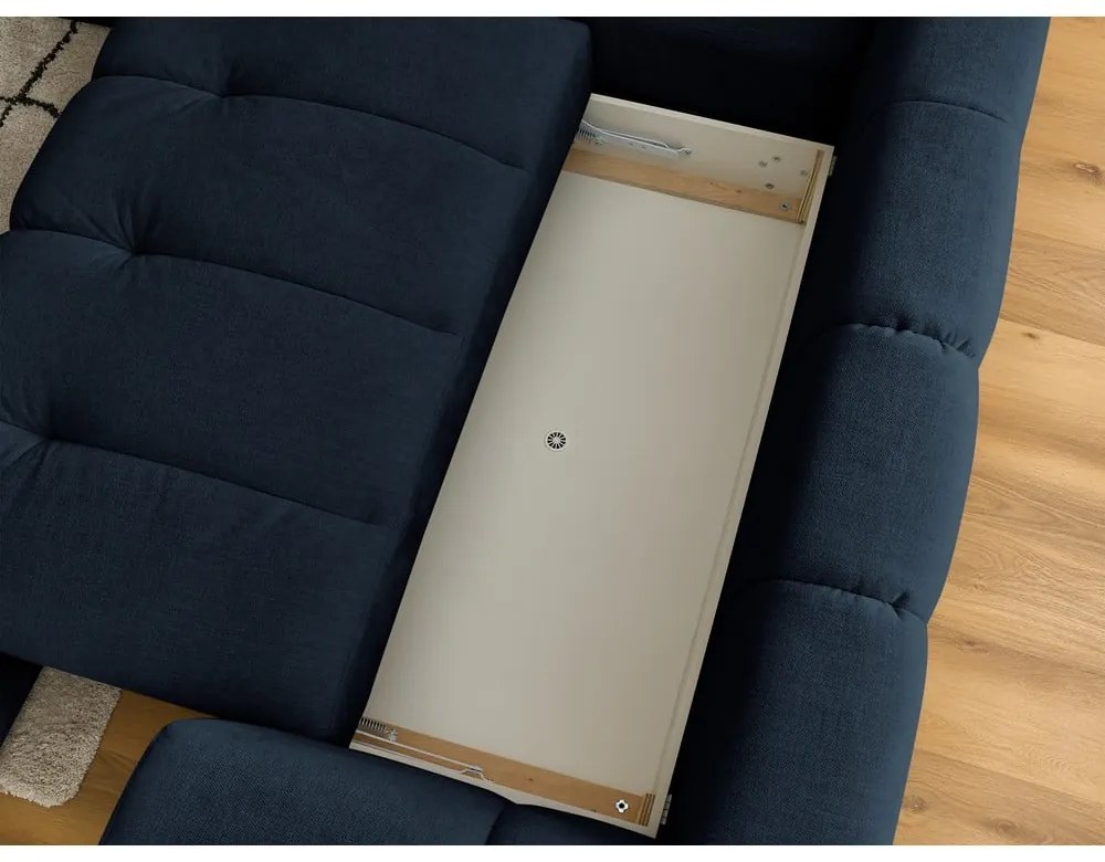 Divano angolare blu scuro allungabile e con contenitore (penisola a sinistra/a L) con rivestimento in ciniglia Fuji – Bobochic Paris
