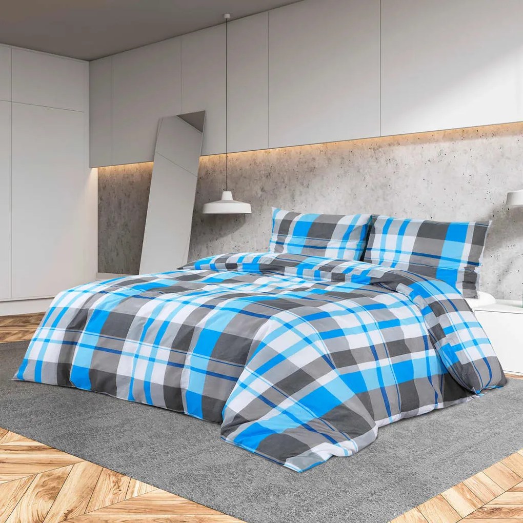 Set Copripiumino Blu E Grigio 200x200 Cm İn Cotone /