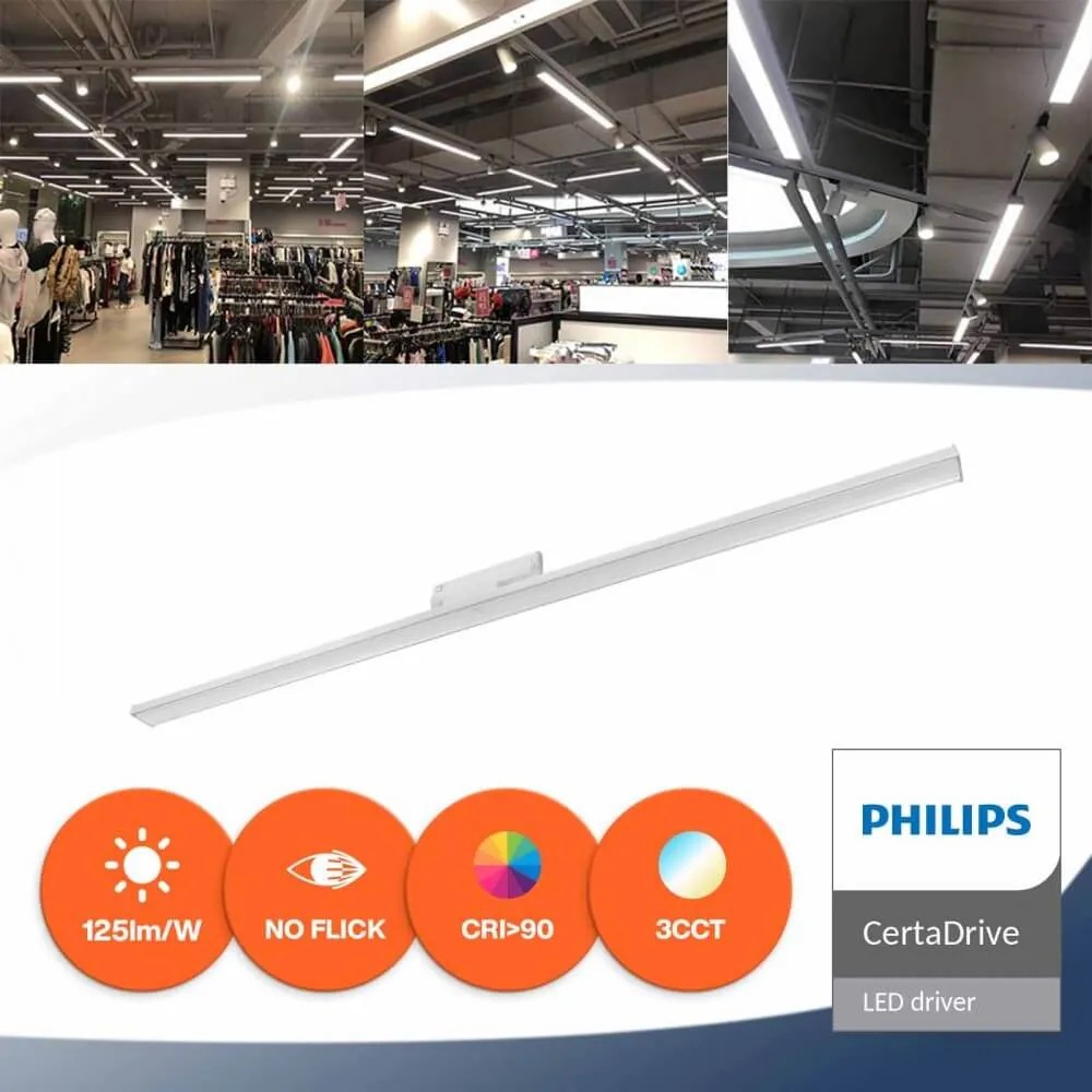Lampada LED Lineare 42W Trifase 120cm 45° Bianca con driver Philips Colore Bianco Variabile CCT