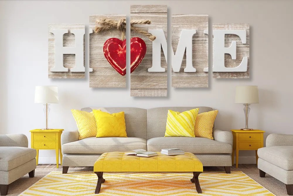 Quadri 5 pezzi – Con scritta Home