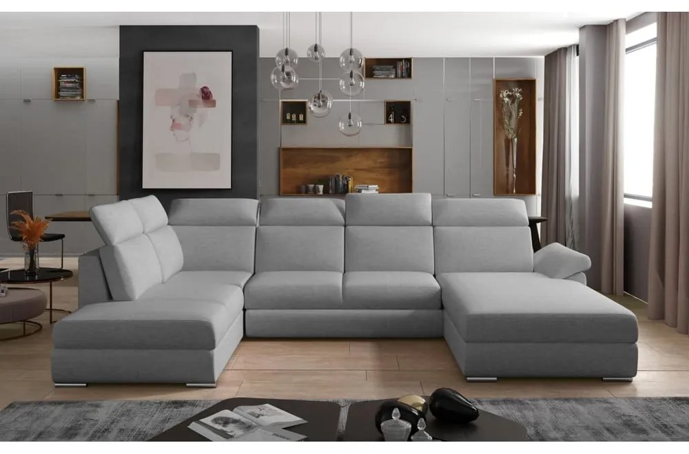 Divano angolare grigio chiaro allungabile (con penisola a sinistra/a U) Evanell – ELTAP