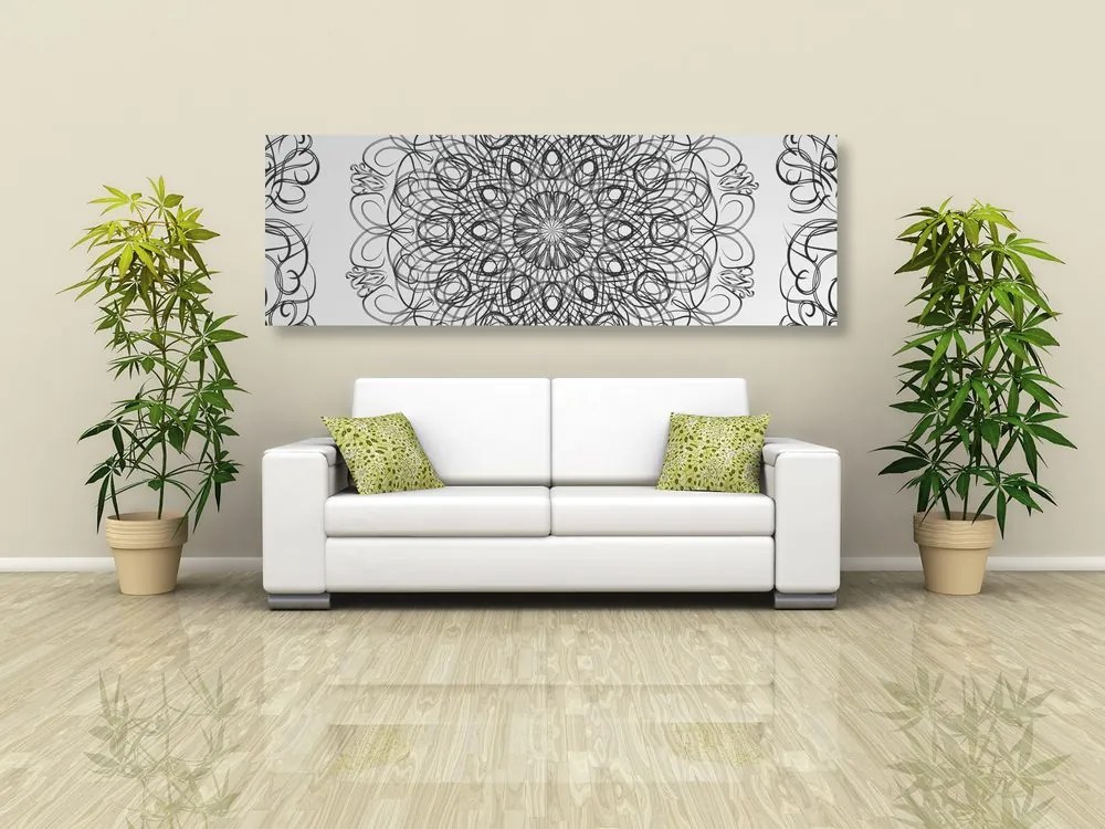 Stampa su tela – Mandala floreale astratta in bianco e nero