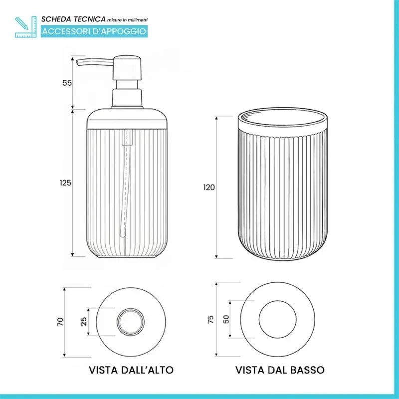 Set accessori bagno 2 pz con dispenser e portaspazzolino verde cannettato Arizona