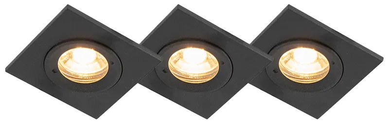 Set di 3 faretti da incasso per bagno neri quadrati IP44 - Xena