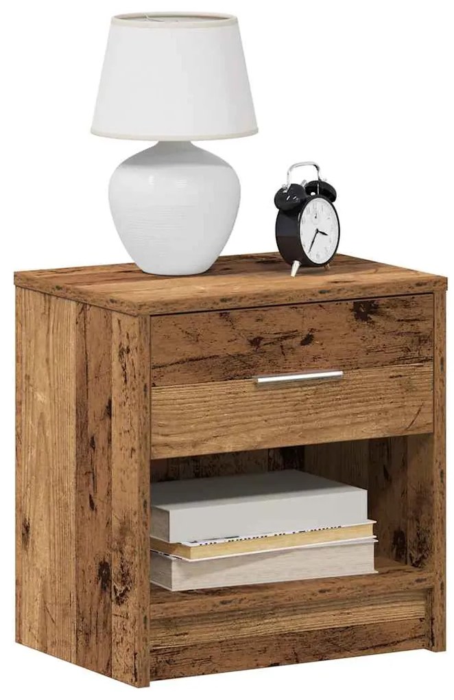 Comodini 2 Pz Con Cassetto Legno Antico 39x28x41 Cm /