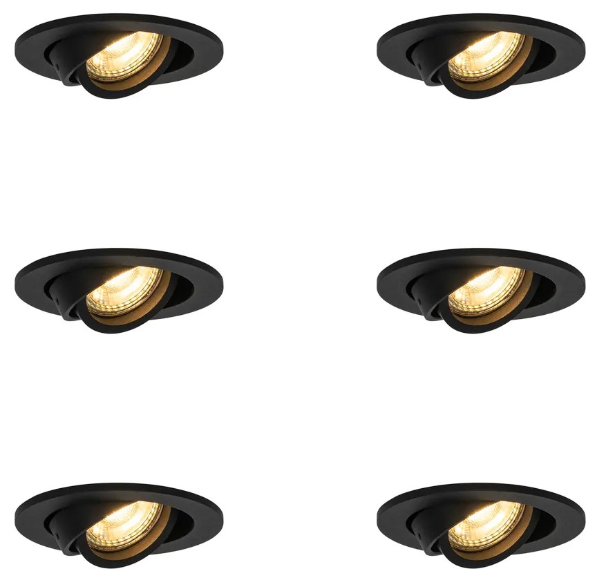Set di 6 faretti da incasso moderni neri orientabili - Club