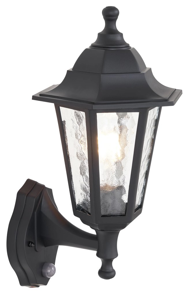 Lampada da parete per esterni nera con sensore di movimento IP44 - New Haven Hammered